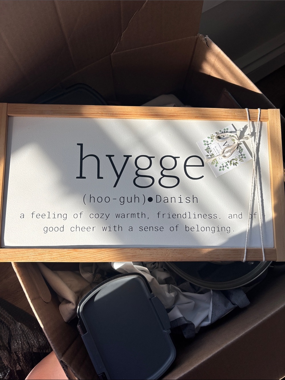 Hygge Wood Framed Wall Sign - White and Natural Wood